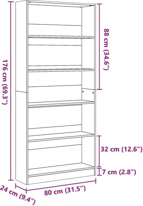 Produktbild VidaXL Bücherregal Regal Standregal Büroregal Aufbewahrungsregal Sonoma-Eiche (80 x 24 x 176 cm)