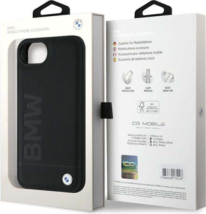 Actual product image BMW Case Leather Hot Stamp do iPhone 16e black (Apple iPhone 16e)