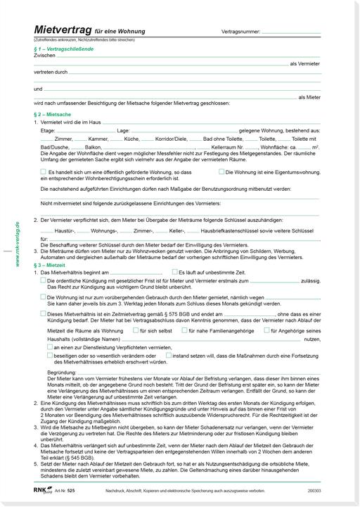 Actual product image Rnk Contract form rental agreement for flats - 10 pieces, DIN A4, 210 x 297 mm, 3 B (6 x)