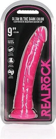 Produktbild RealRock Slim Realistic Dildo with Suction Cup - Glow in the Dark - 9" / 22,5 cm
