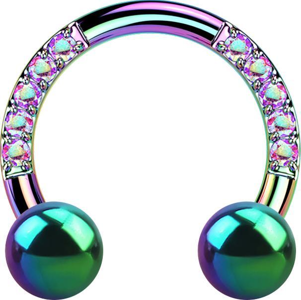 Actual product image Star Piercing Micro Circular Barbell coloured crystals with two balls (Titanium G23, without brass)