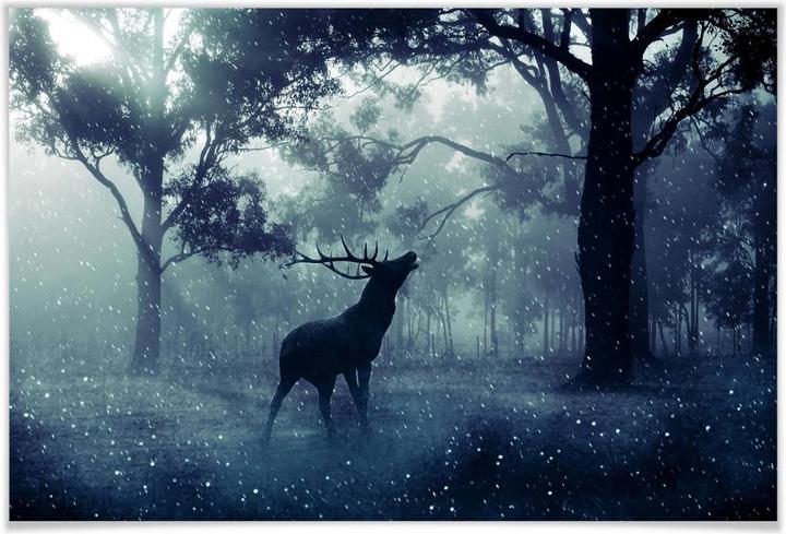 Produktbild Trenddeko Hirsch im Morgenwald (100 x 70 cm)