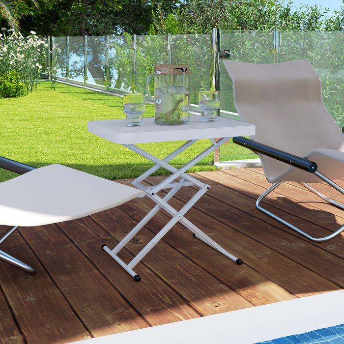 Immagine prodotto Swisshandel24 Beistelltisch Gartentisch höhenverstellbar, Kunststoff, bis 50kg belastbar, 65x45x70H cmWeiss