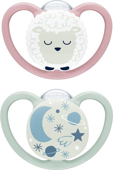 Image du produit NUK Sucette silicone Space Night 0-6M, 2 pcs, rose/mint (2 x, jusqu'à 6 M.)