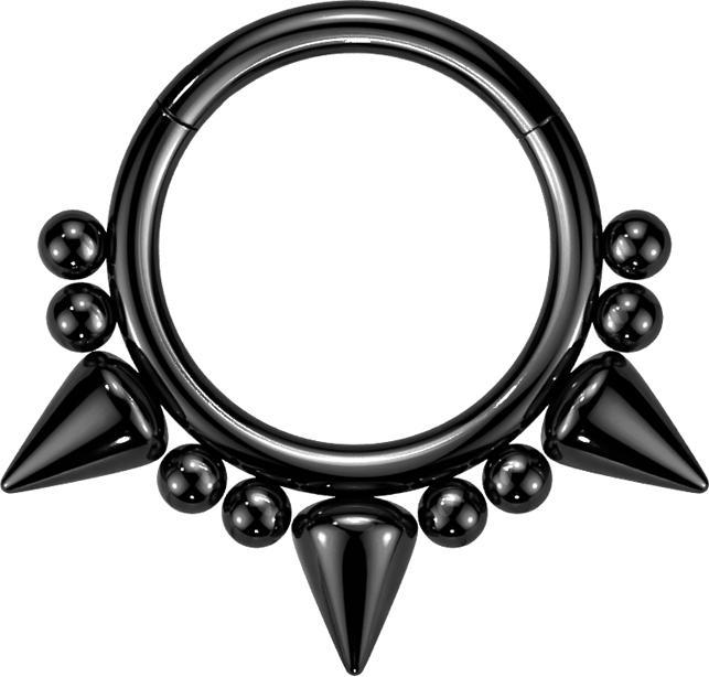 Produktbild Star Piercing Micro Segmentring klappbar schwarz drei Cones und acht Kugeln (Chirurgenstahl 316L, ohne Messing)