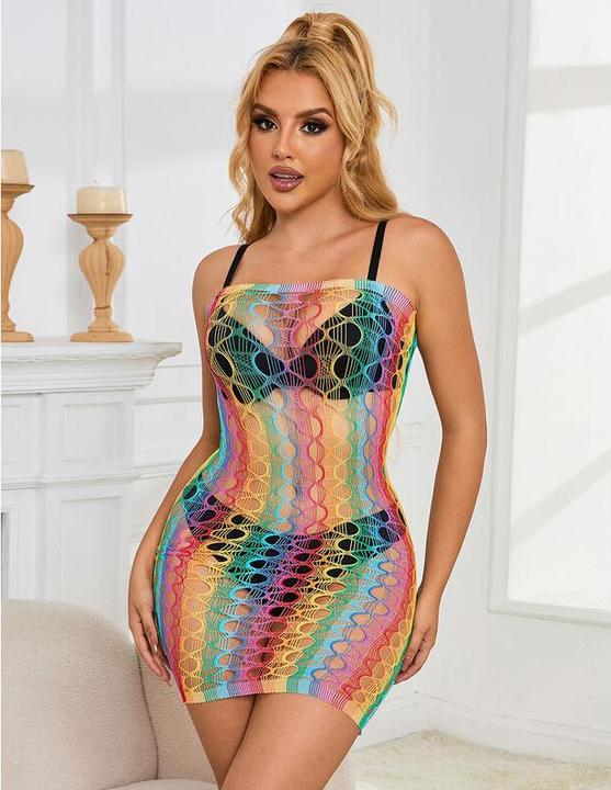 Actual product image Subblime 952365 Rainbow Mesh Bodystocking With Free Shoulders One Size (One size)