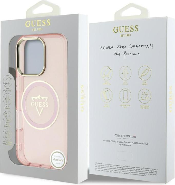 Actual product image Guess Hardcase MagSafe IML Metal Mountain Logo Case for iPhone 16 Pro 6,3" Pink (Apple iPhone 16 Pro)