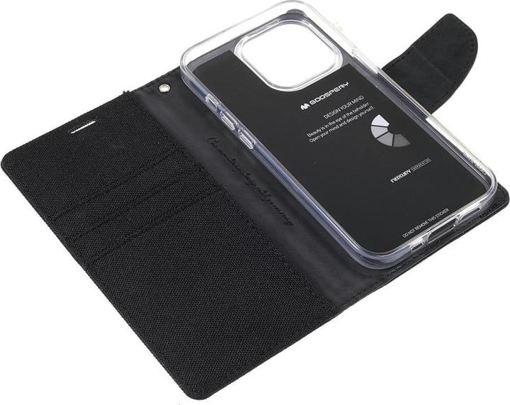 Produktbild iPhone 13 Pro Max - Canvas Stoff Leder Etui schwarz (Apple iPhone 13 Pro Max)