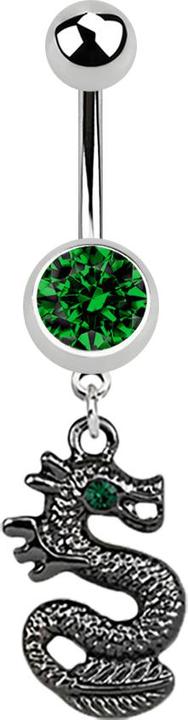 Produktbild Star Piercing Banane silber mit Anhänger schwarzer Drachen grün (Chirurgenstahl 316L, ohne Messing)
