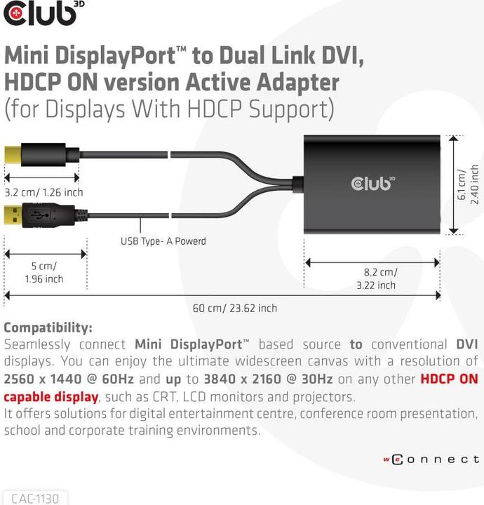 Image du produit Club 3D CAC-1130 (USB-A, Mini DP, 6.10 cm)