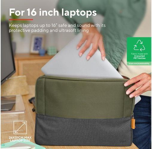 Produktbild Trust Lisboa 16in Laptop Sleeve Green (16", Universal)