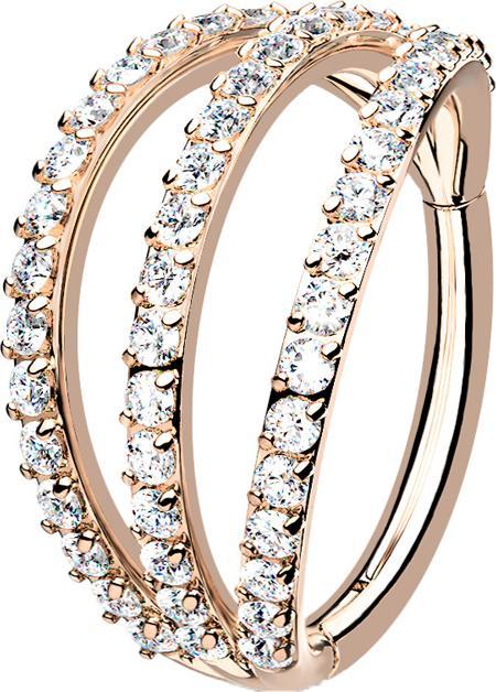 Produktbild Star Piercing Micro Segmentring klappbar rosegold drei Ringe mit Kristallen (ohne Messing, Chirurgenstahl 316L)