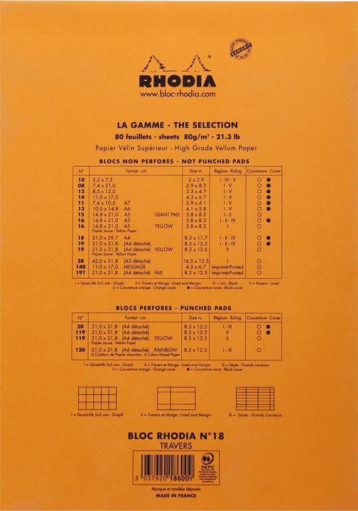Produktbild Rhodia Blöcke geheftet 80g Basics (A4, Liniert, Harter Einband)