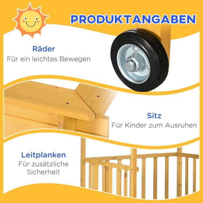 Actual product image Swisshandel24 Sandpit with roof, wooden sandpit with playhouse, 133 x 129 x 137.5 cm Sandbox with wheels for 3