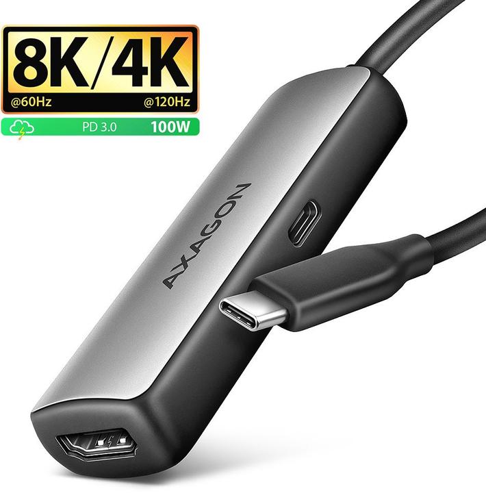 Produktbild Axagon RVC-HI8KPD, USB-C -> HDMI 2.1 redukce / adaptér, 8K/60Hz, 4K/144Hz, HDR10+, PD100W (USB Typ-C, 7.90 cm)