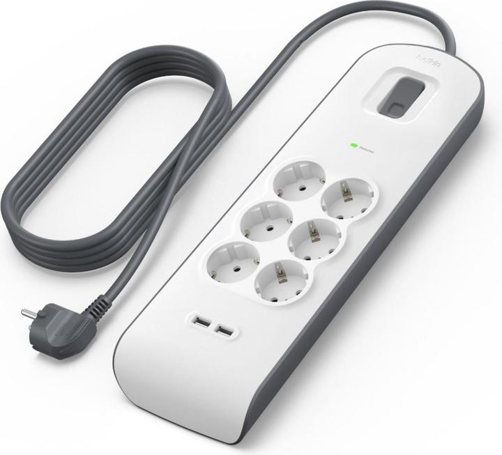 Produktbild Belkin Steckdosenleiste 6-fach + 2xUSB-A, 2m Kabel BSV604vf2M-V2 (6 x, USB, 2 m)