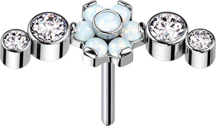 Actual product image Star Piercing Threadless silver flower opals white set with four crystals (Titanium G23, without brass)