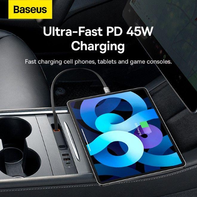 Actual product image Baseus T-Space Series USB HUB for Tesla Model 3 / Y with Built-in 45W USB C Cable - Black