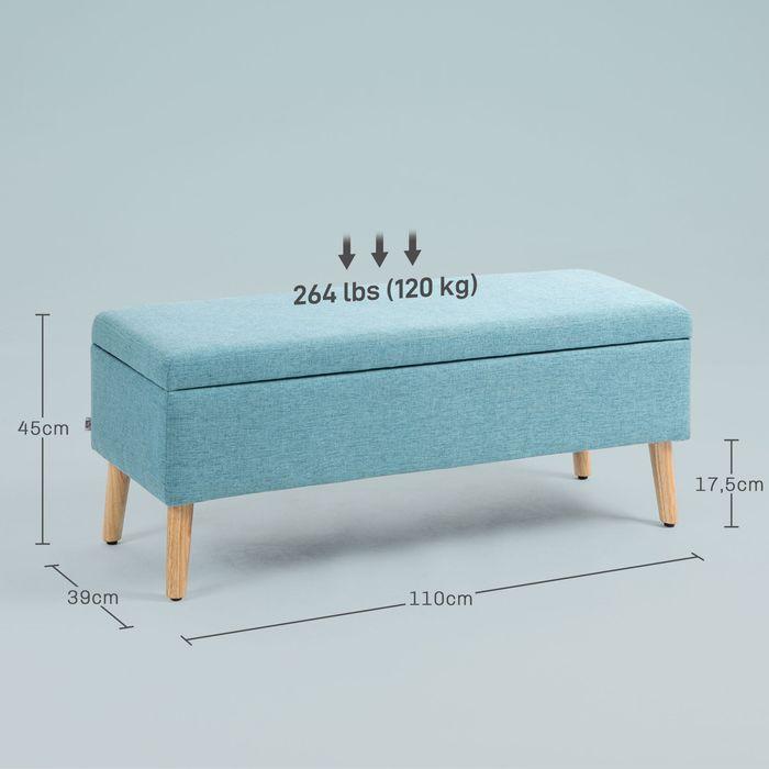 Actual product image Swisshandel24 Bench, storage space, linen look, rubberwood blue 110x39x45cm (110 cm)