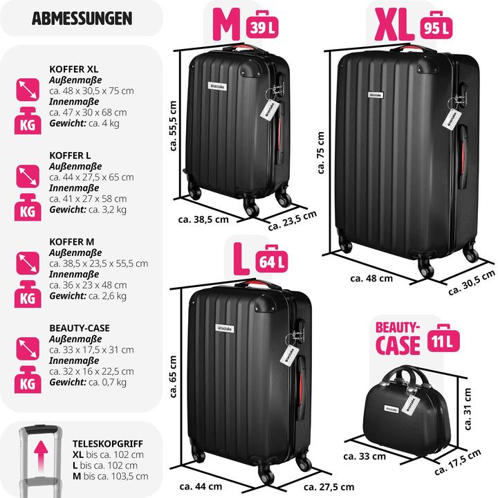Produktbild tectake Cleo 4-tlg. mit Kofferwaage (95 l, L (90 - 115l))