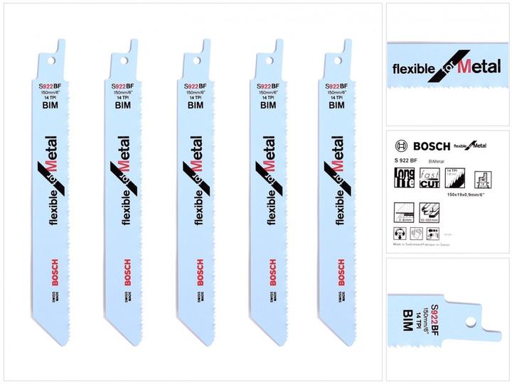 Produktbild Bosch Professional Zubehör Säbelsägeblatt S 922 BF, Flexible for Metal, 5er-Pack