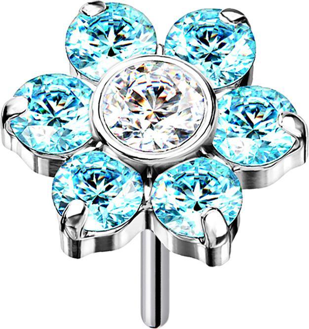 Produktbild Star Piercing Threadless silber Blume Kristalle aqua (ohne Messing, Titan G23)
