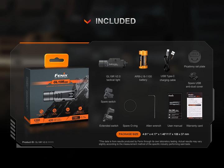 Actual product image Fenix GL19R V2.0, tactical LED pistol light, 1200 lumen (9.40 cm, 1200 lm)