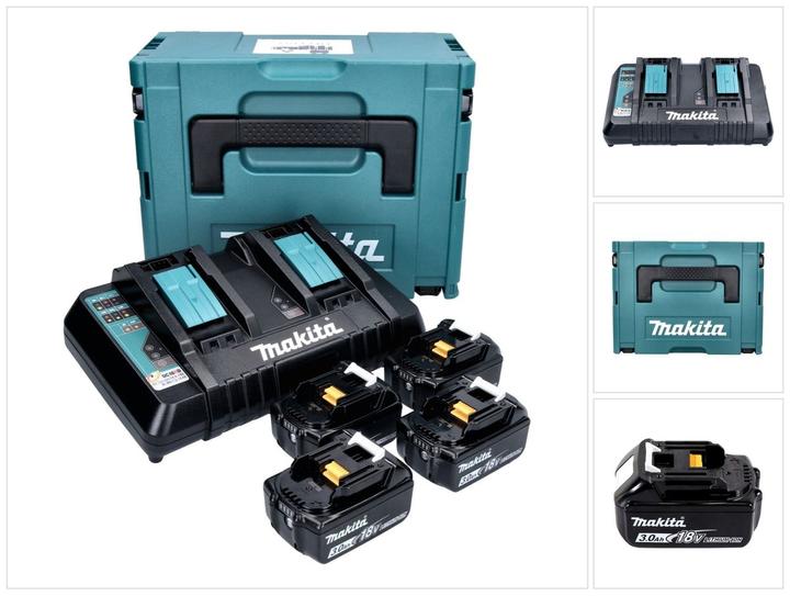 Makita 18 V Power Source Pack Énergie avec 4x Batteries 3 Ah + Chargeur DC 18 RD + Boîtier de transp (18 V)