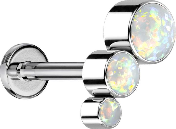 Star Piercing Micro Labret Innengewinde silber absteigend drei Opale weiss (Titan G23, ohne Messing)