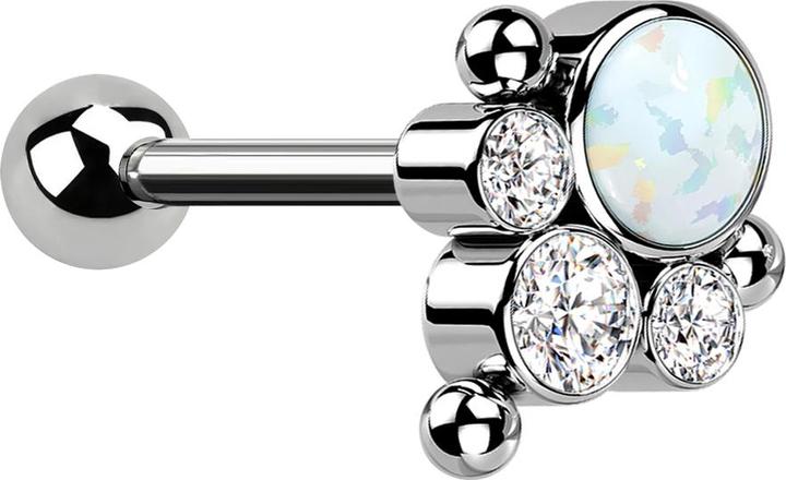 Image du produit Star Piercing Micro Barbell Threadless argent avec boule et trois boules trois cristaux argent opale blanc (Titane G23, sans laiton)