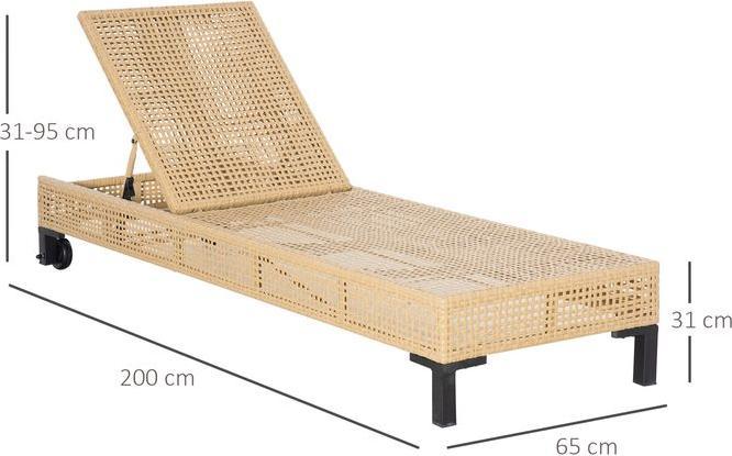 Produktbild Swisshandel24 Gartenmöbel Sonnenliege Gartenliege Liege mit Kissen 3-stufig verstellbar Rattanliege Stahl Natur 65 (200 cm)