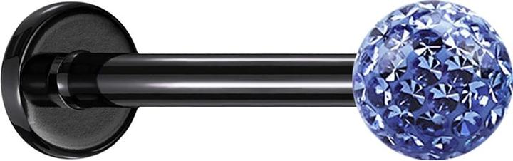 Produktbild Star Piercing Micro Labret schwarz mit Kristallkugel hellblau Epoxy Schutzschicht (Titan G23, ohne Messing)