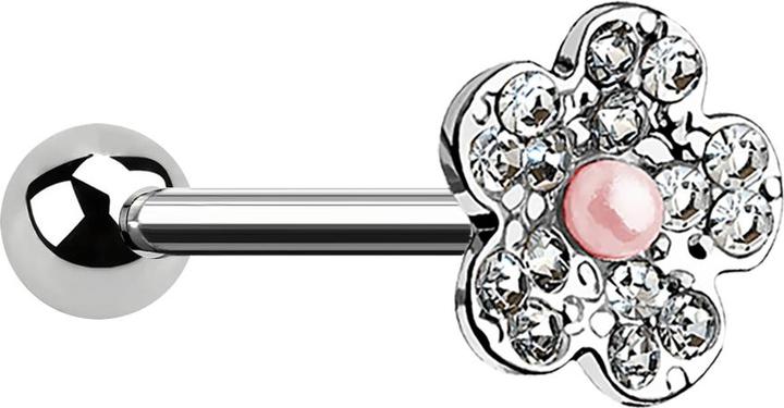 Image du produit Star Piercing Micro Barbell silber mit Kugel und Blume mit Perle pink (Acier chirurgical 316L, Laiton)