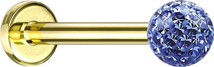 Produktbild Star Piercing Micro Labret vergoldet mit Kristallkugel hellblau Epoxy Schutzschicht (ohne Messing, Titan G23)