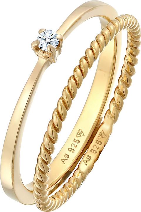Produktbild Elli DIAMONDS Ring Diamant (0.03 ct.) Kordel 2er Ring Set 925 Silber (58, 925 Silber)