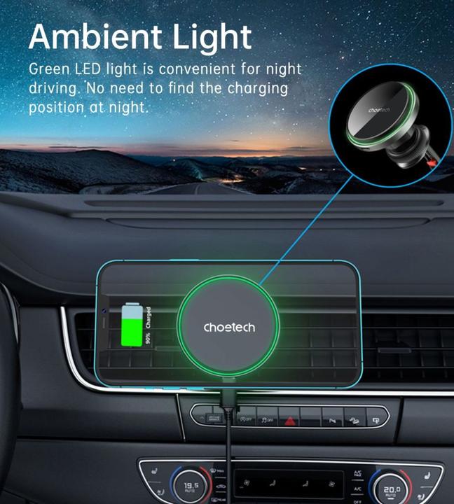Immagine prodotto Choetech Supporto da auto magnetico T204-F con ricarica wireless da 15W - nero