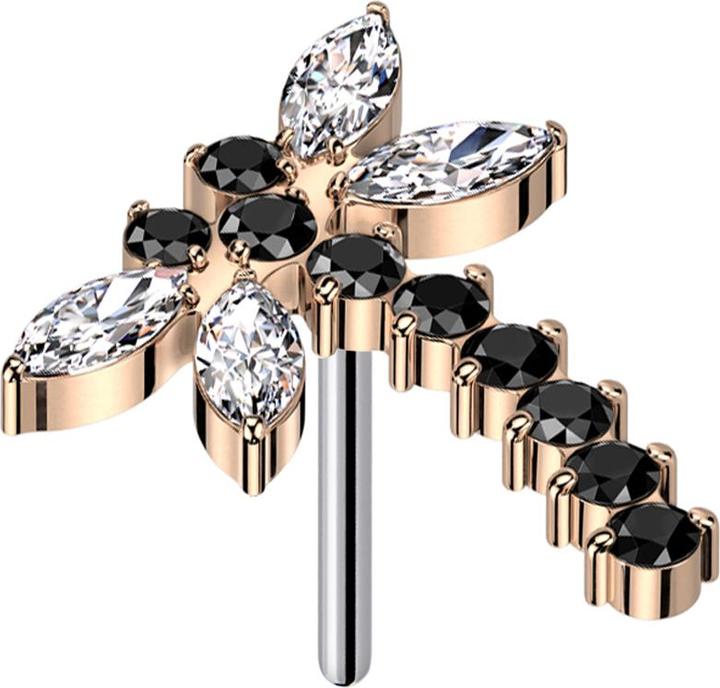 Produktbild Star Piercing Threadless Libelle rosegold Kristalle silber (ohne Messing, Titan G23)