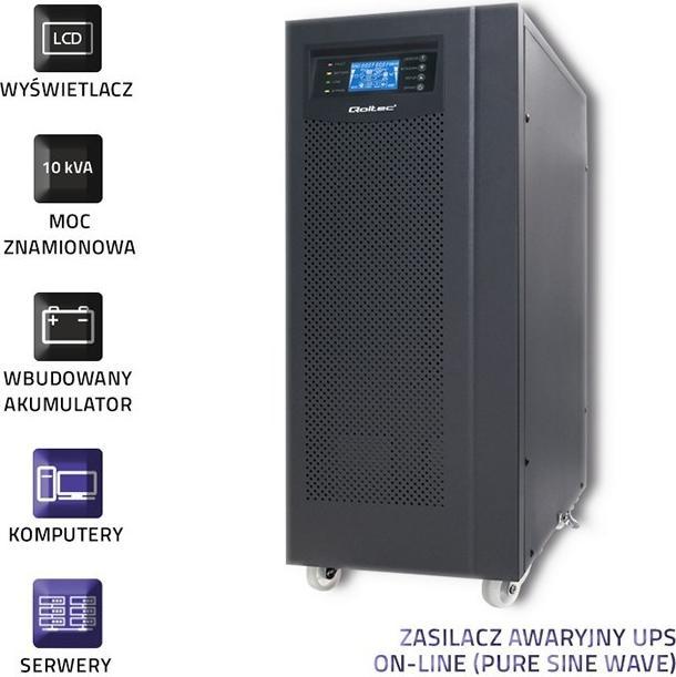Immagine prodotto Qoltec Onda sinusoidale pura 53044 (10000 VA, 800 W, Doppio convertitore online UPS)