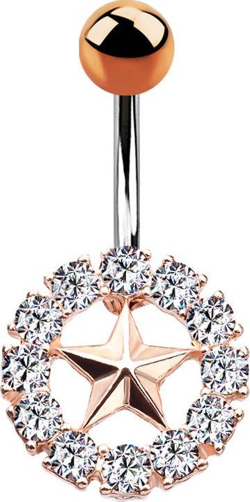 Image du produit Star Piercing Banane rose doré étoile avec cercle de cristal argenté (Acier chirurgical 316L, Laiton)