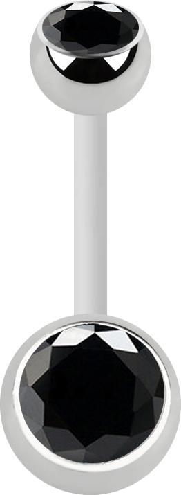 Produktbild Star Piercing Banane weiss mit zwei Kugeln silber Kristall schwarz (Bioflex, ohne Messing, Chirurgenstahl 316L)