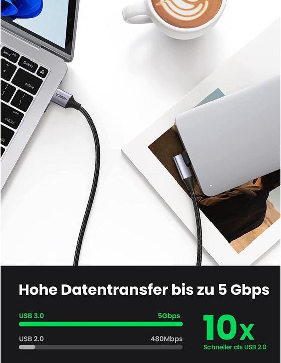 Immagine prodotto Ugreen Cavo angolare da USB a USB-C US385, 3A, 1m (nero) (1 m, USB 3.0)