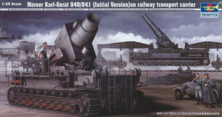 Produktbild Trumpeter Mörser Karl Gerät 040/041 auf Eisenbahn-Transport-Trailer