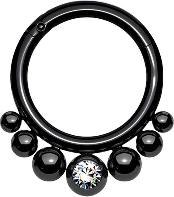 Produktbild Star Piercing Micro Segmentring klappbar schwarz sieben Kugeln Kristall silber (Chirurgenstahl 316L, ohne Messing)