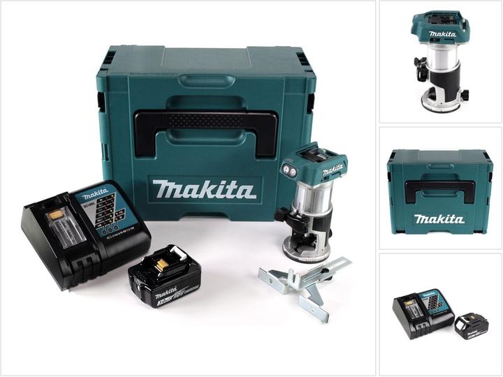Productafbeelding Makita DRT 50 RF1J Accu multifunctionele bovenfrees borstelloos 18V + 1x accu 3.0 Ah + snellader in Mak