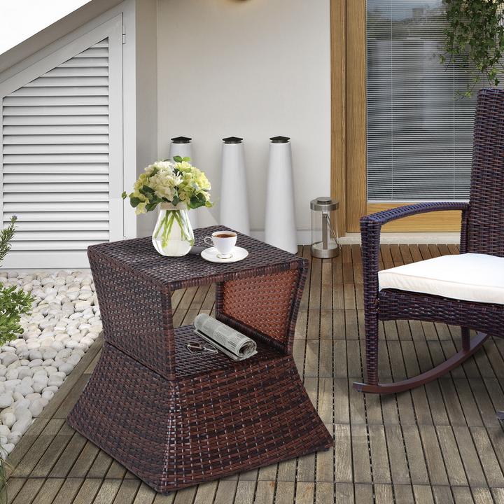 Produktbild Outsunny Rattan-Gartentisch mit Sonnenschirm-Halterung