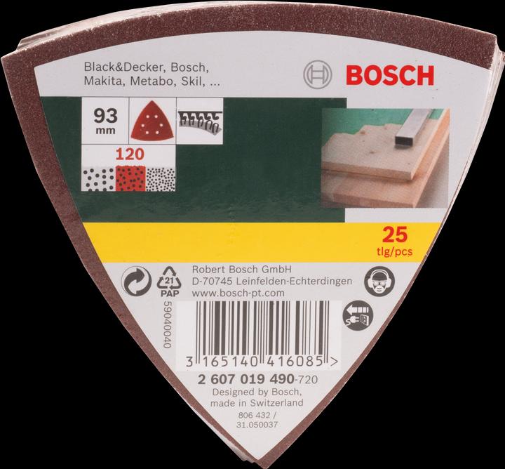 Immagine prodotto Bosch Zubehör Set di fogli abrasivi per levigatrice delta, 93 mm, 120, 6 fori, confezione da 25 (120)