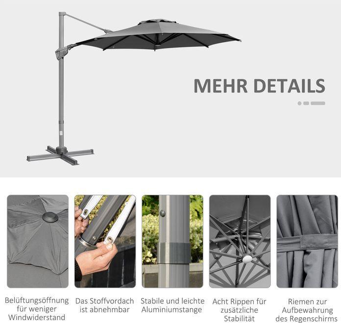 Produktbild Swisshandel24 Ø298 cm Kurbelschirm Ampelschirm mit Kurbelvorrichtung Alu Roma Schirm Neigungswinkel verstellbar Du (2.98 m)