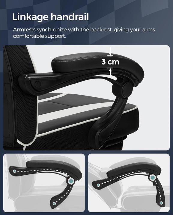 Image du produit Songmics Chaise de bureau avec dossier inclinable, noir / blanc