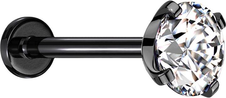 Star Piercing Micro Threadless Labret schwarz mit Kristall silber gefasst (ohne Messing, Chirurgenstahl 316L)