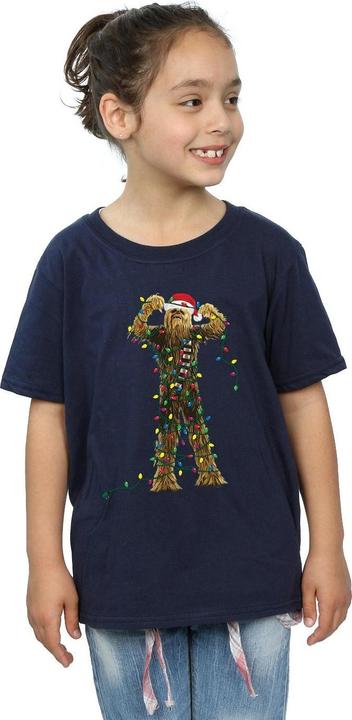 Actual product image Star Wars Girls Chewbacca Christmas Lights Cotton T-Shirt (116)